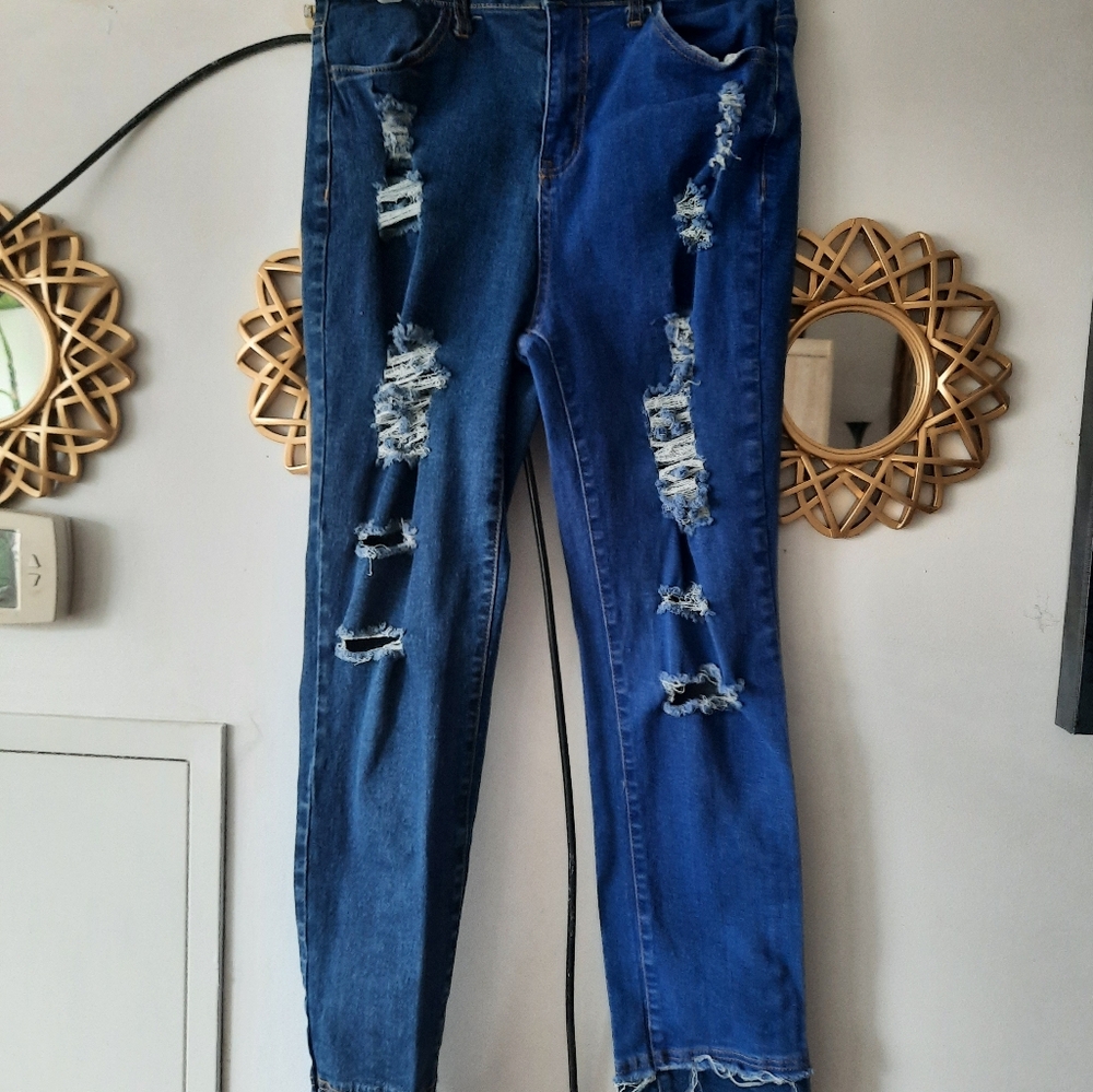 Two Tone Distress Jeans